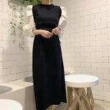 韓國泡泡袖針織連身裙