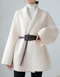 韓國羊絨顯瘦中長褸連皮帶